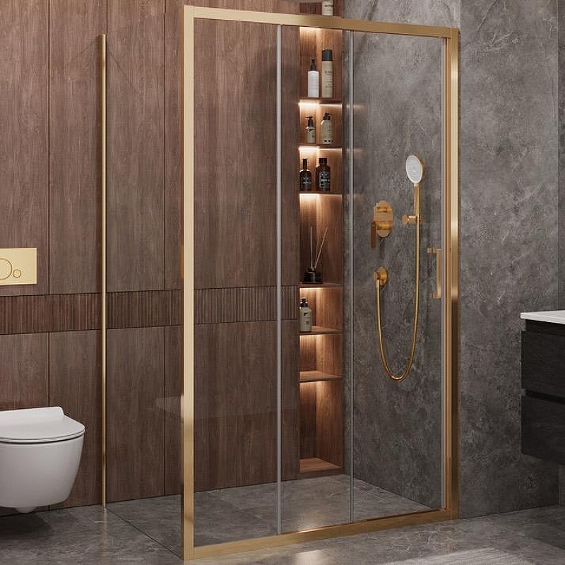 Душевой уголок Cezares Molveno 120x90 MOLVENO-AHF-31-120/90-C-BORO-IV профиль Брашированное золото стекло прозрачное