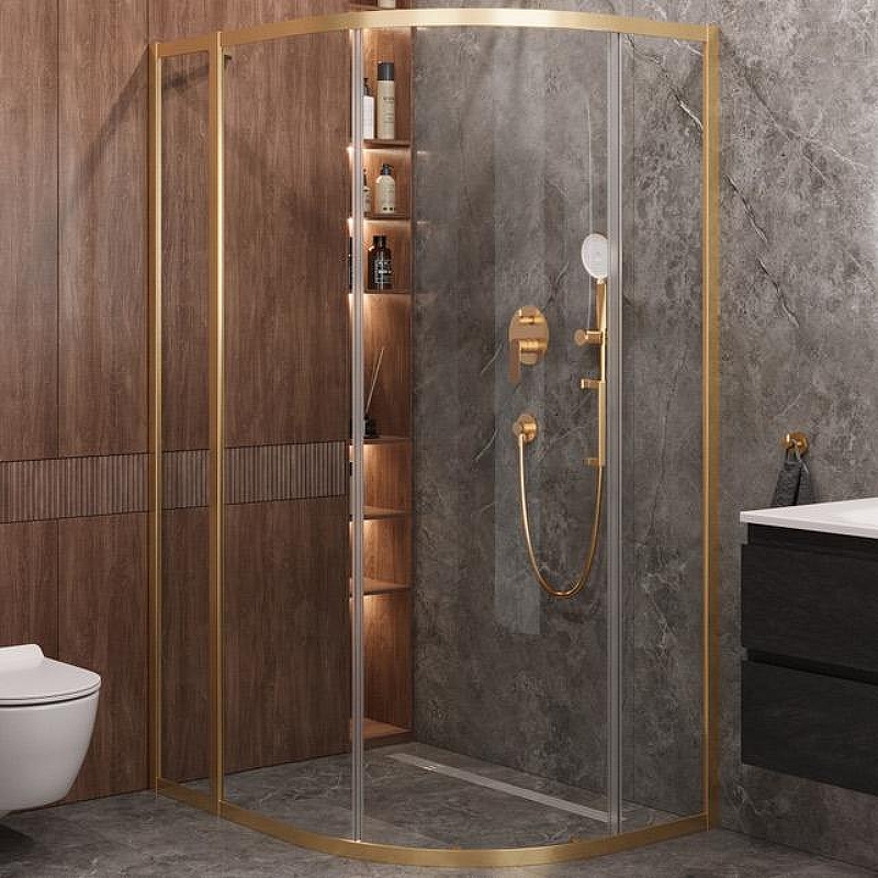 Душевой уголок Cezares Molveno 120x90 MOLVENO-RH-1-120/90-C-BORO-IV профиль Брашированное золото стекло прозрачное