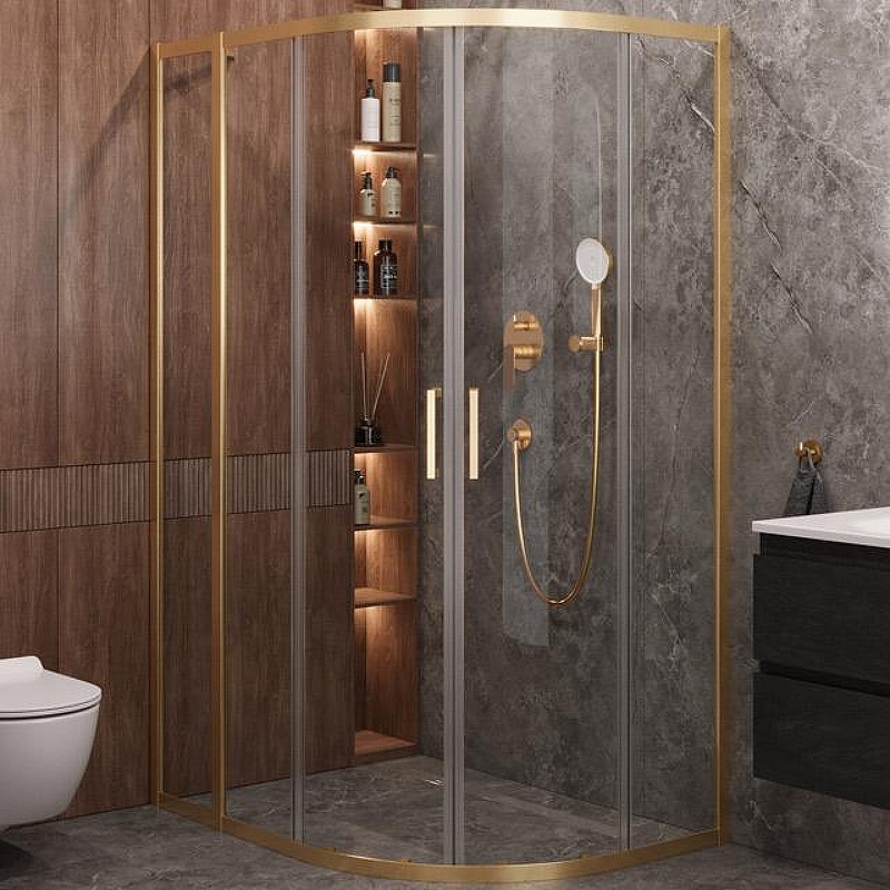 Душевой уголок Cezares Molveno 120x90 MOLVENO-RH-2-120/90-C-BORO-IV профиль Брашированное золото стекло прозрачное