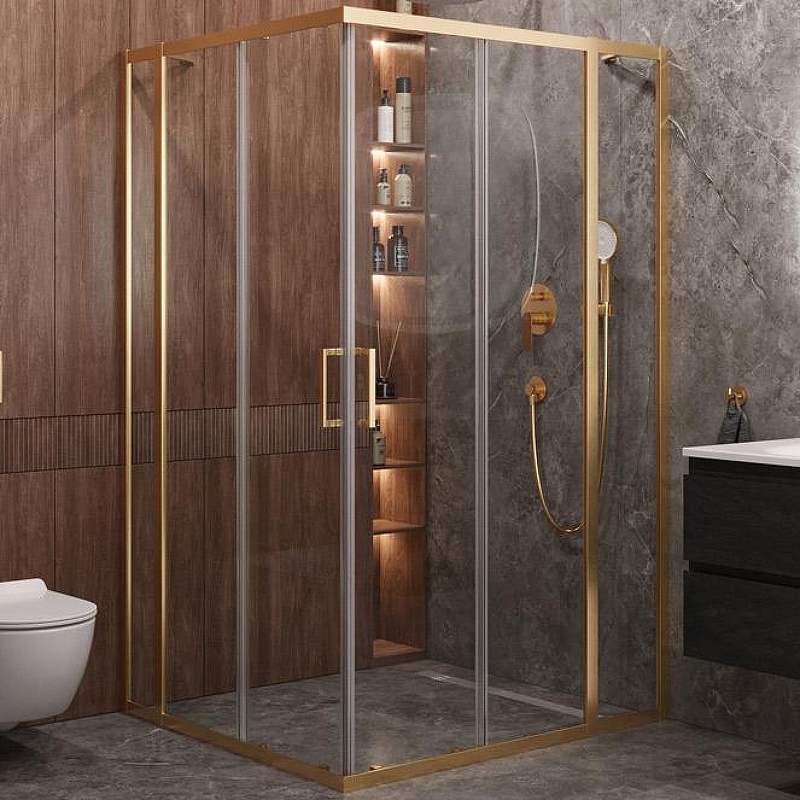 Душевой уголок Cezares Molveno 130x120 MOLVENO-AH-22-130/120-C-BORO-IV Брашированное золото стекло прозрачное