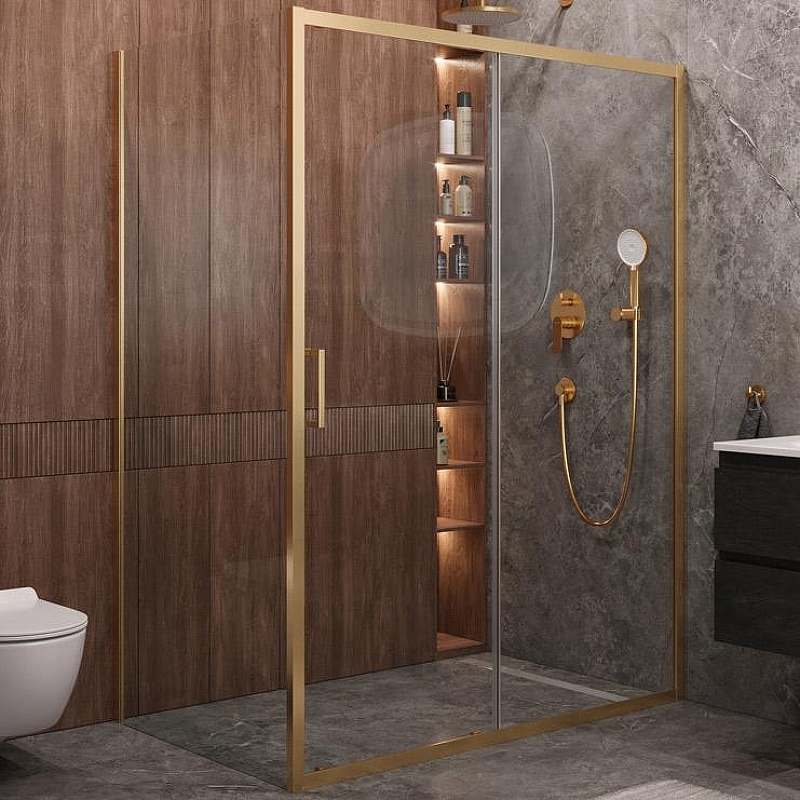 Душевой уголок Cezares Molveno 150x90 MOLVENO-AH-11-150/90-C-BORO-IV профиль Брашированное золото стекло прозрачное