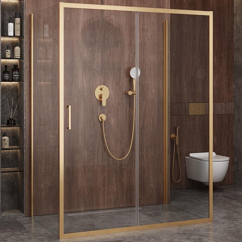 Душевой уголок Cezares Molveno 150x90 MOLVENO-AH-12-150/90-C-BORO-IV профиль Брашированное золото стекло прозрачное
