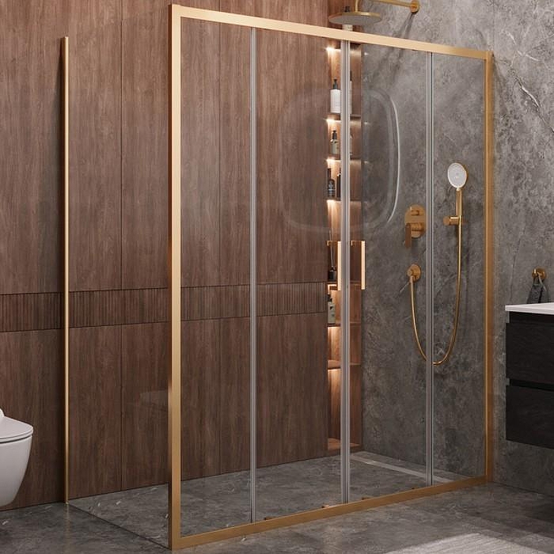 Душевой уголок Cezares Molveno 170x90 MOLVENO-AH-2/1-170/90-C-BORO-IV профиль Брашированное золото стекло прозрачное