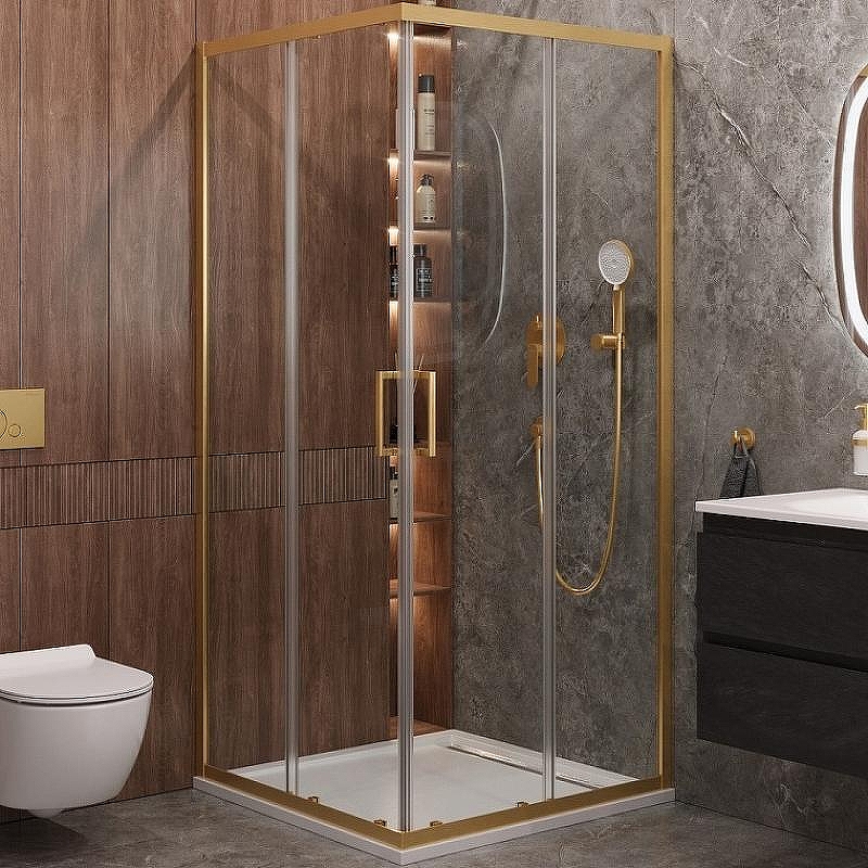 Душевой уголок Cezares Molveno 90x90 MOLVENO-A-2-90-C-BORO-IV профиль Брашированное золото стекло прозрачное