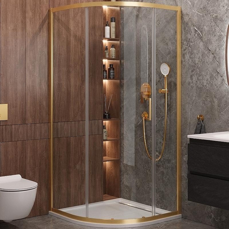 Душевой уголок Cezares Molveno 90x90 MOLVENO-R-1-90-C-BORO-IV профиль Брашированное золото стекло прозрачное