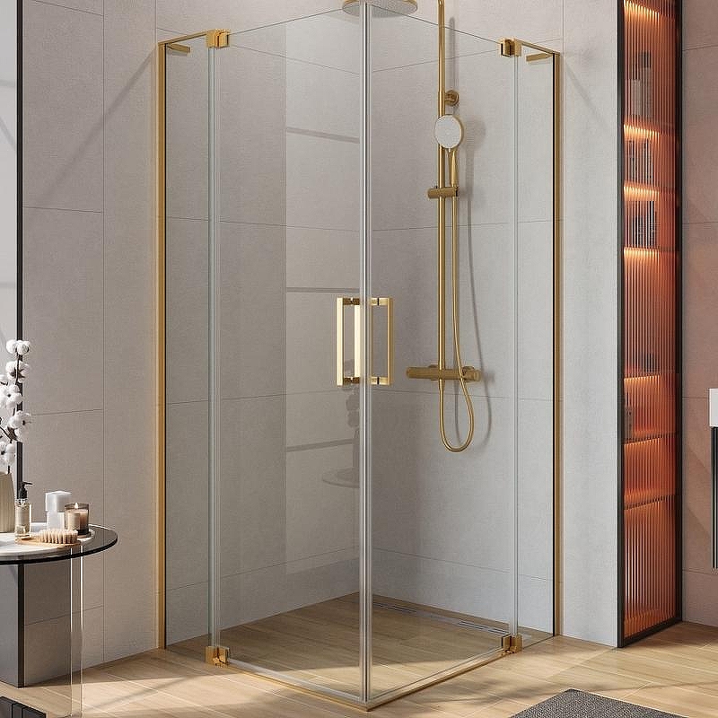 Душевой уголок Cezares Slider 100x90 SLIDER-AH-2-80/90-90/100-C-BORO профиль Брашированное золото стекло прозрачное