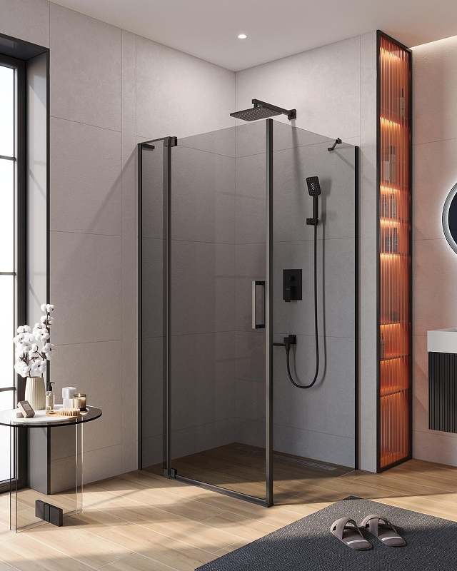 Душевой уголок Cezares Slider 110x90 SLIDER-AH-1-90-100/110-GRIGIO-NERO профиль Черный матовый стекло серое