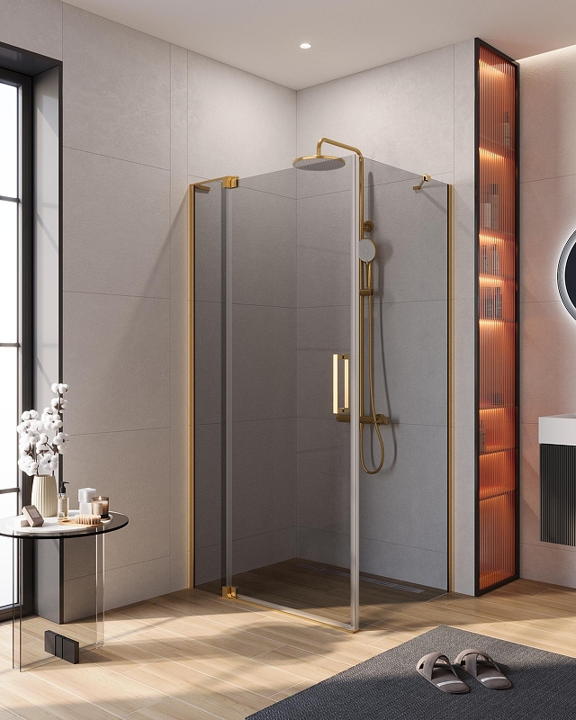 Душевой уголок Cezares Slider 80x100 SLIDER-AH-1-100-70/80-GRIGIO-BORO профиль Брашированное золото стекло серое