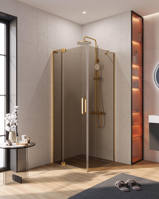 Душевой уголок Cezares Slider 80x80 SLIDER-AH-1-80-70/80-BR-BORO профиль Брашированное золото стекло бронзовое
