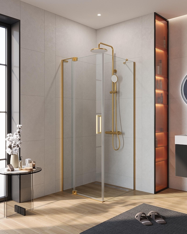 Душевой уголок Cezares Slider 80x80 SLIDER-AH-1-80-70/80-C-BORO профиль Брашированное золото стекло прозрачное