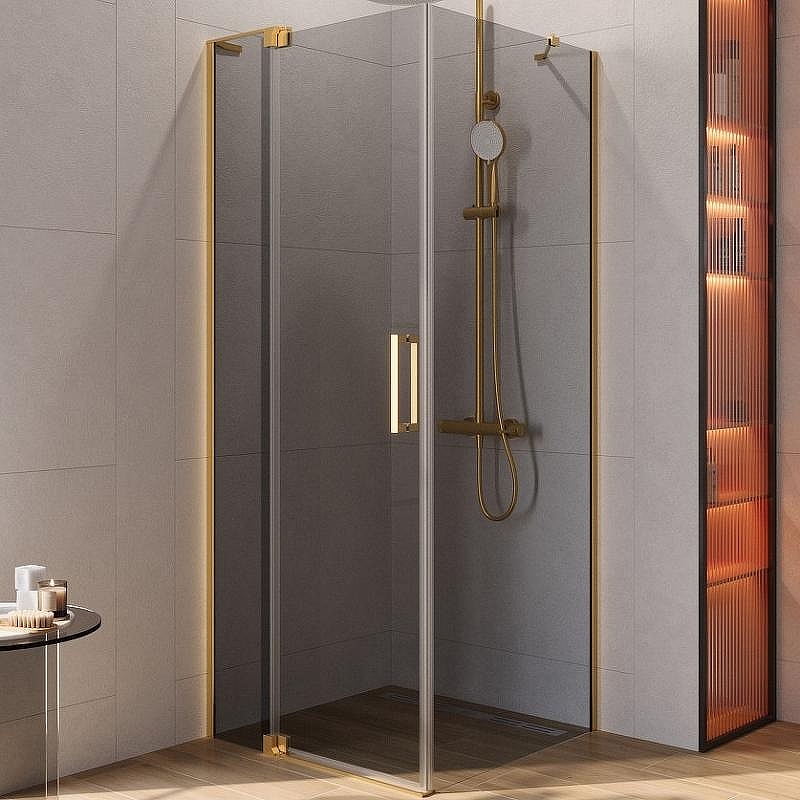 Душевой уголок Cezares Slider 80x80 SLIDER-AH-1-80-70/80-GRIGIO-BORO профиль Брашированное золото стекло серое