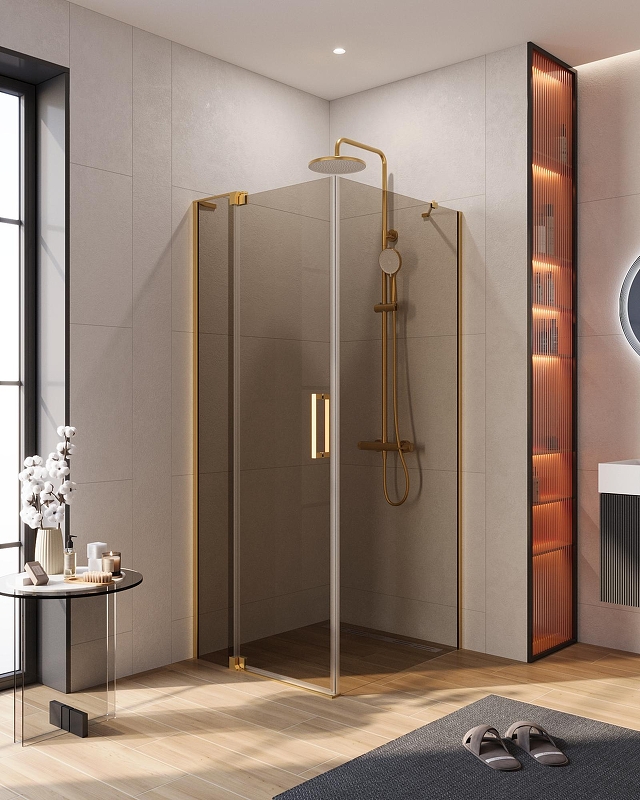 Душевой уголок Cezares Slider 80x90 SLIDER-AH-1-90-70/80-BR-BORO профиль Брашированное золото стекло бронзовое