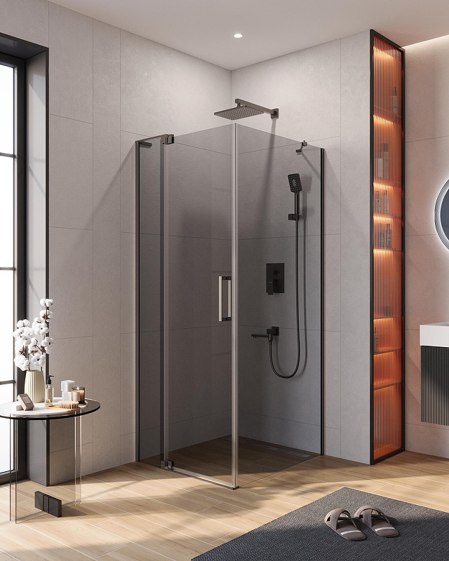 Душевой уголок Cezares Slider 80x90 SLIDER-AH-1-90-70/80-GRIGIO-GM профиль Оружейная сталь стекло серое