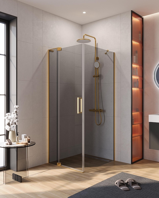 Душевой уголок Cezares Slider 80x90 SLIDER-AH-1-90-70/80-GRIGIO-BORO профиль Брашированное золото стекло серое