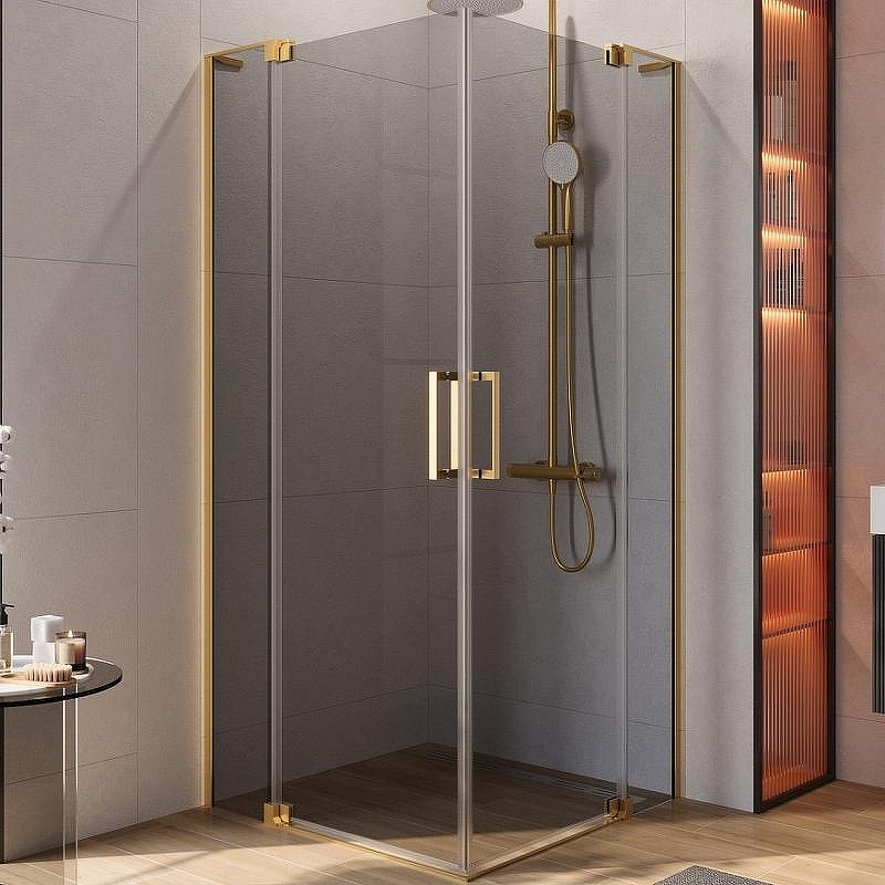 Душевой уголок Cezares Slider 90x90 SLIDER-A-2-80/90-GRIGIO-BORO профиль Брашированное золото стекло серое