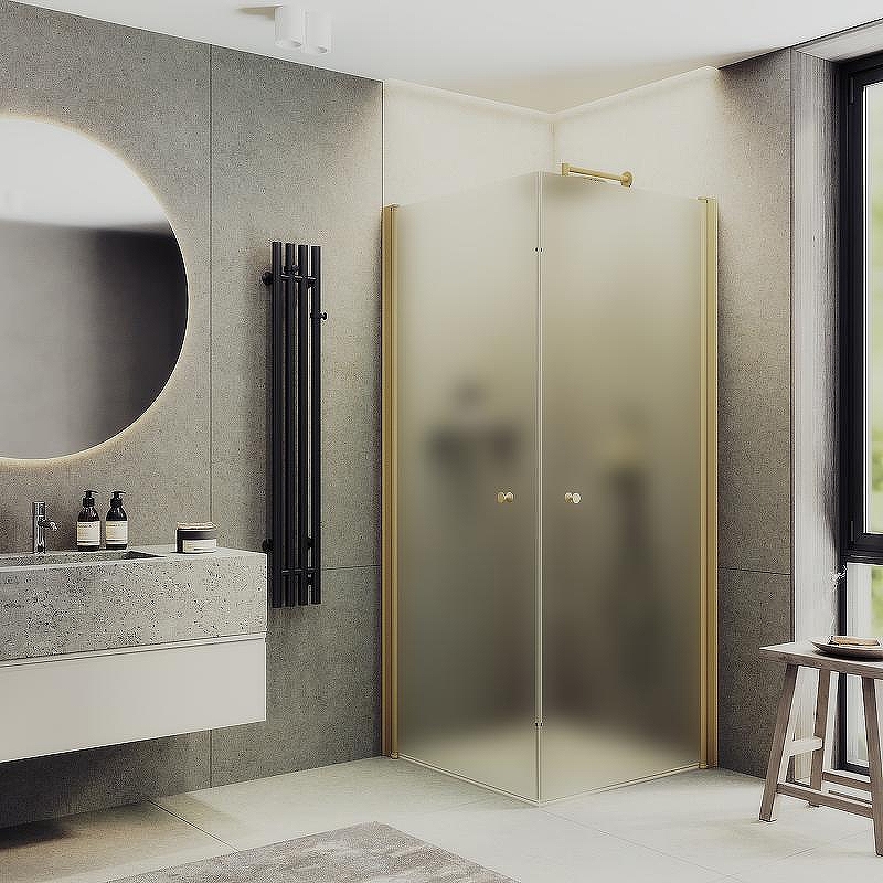 Душевой уголок Maybah Glass MGY-1294-3 900x900x1980 на монопетлях Золото стекло сатиновое