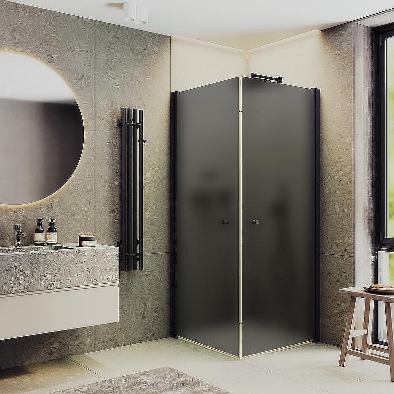 Душевой уголок Maybah Glass MGY-1299-6 900x900x1980 на монопетлях Черный стекло графитовое матовое