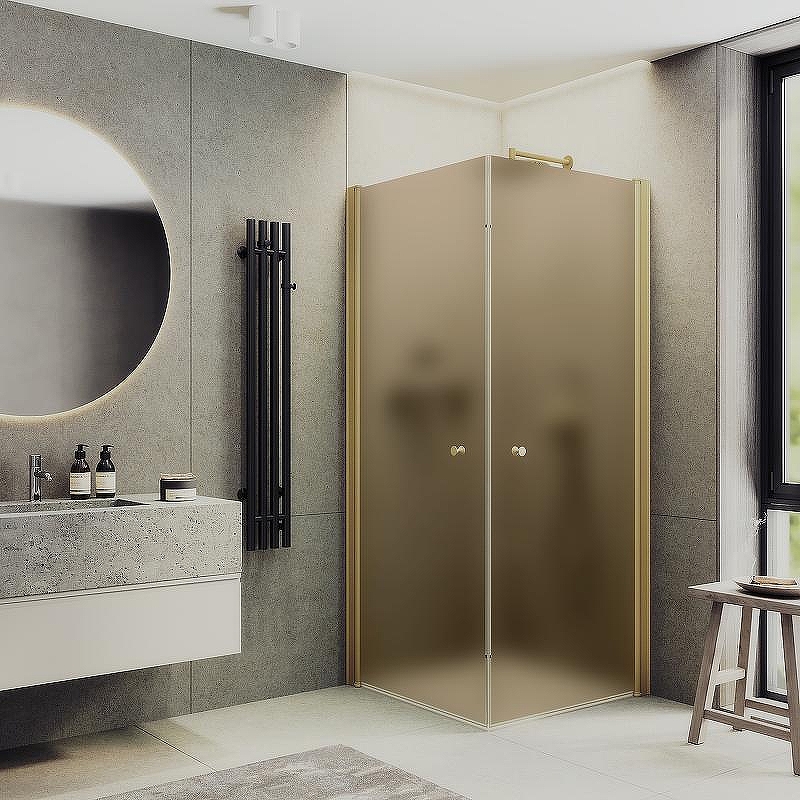 Душевой уголок Maybah Glass MGY-1301-3 900x900x1980 на монопетлях Золото стекло бронзовое матовое