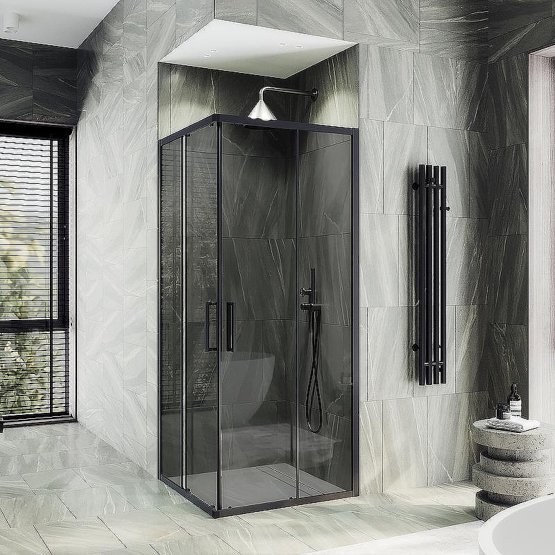 Душевой уголок Maybah Glass MGY-1328-6 900x900x1950 раздвижной профиль Черный стекло графитовое