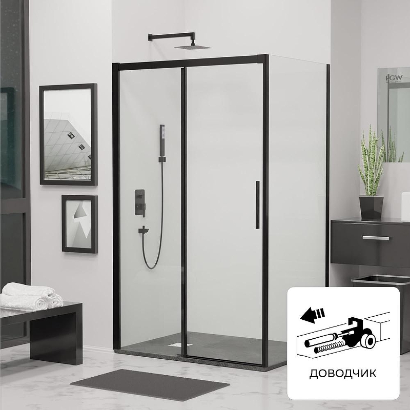 Душевой уголок RGW Leipzig 140x100 34124104-014 профиль цвет Черный стекло прозрачное
