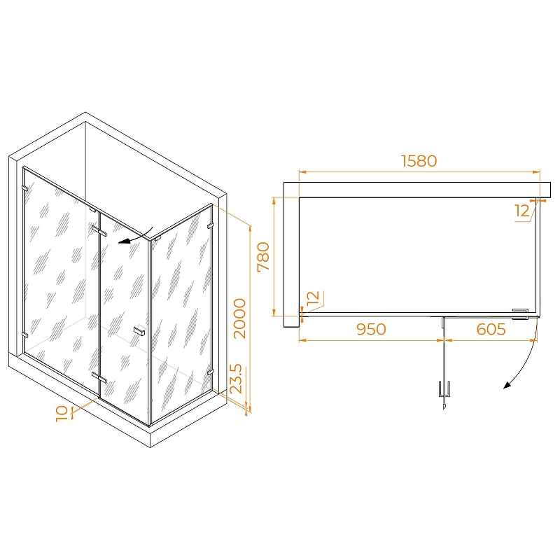 Душевой уголок RGW Stilvoll 160x80 353204068-110 профиль цвет Серый стекло прозрачное