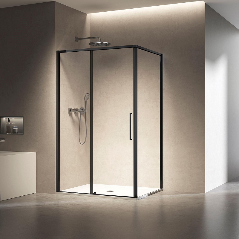 Душевой уголок Vincea Slim 8mm 140х80 VSR-6SL8014CLB профиль Черный стекло прозрачное
