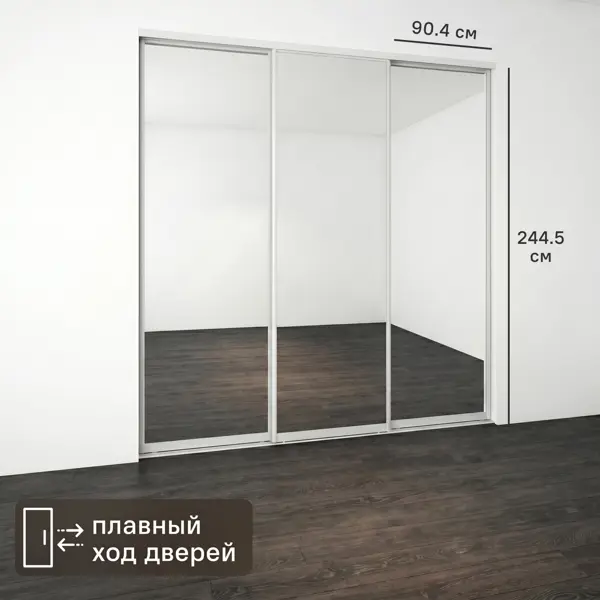 Дверь-купе KONSENSA 244.5x90.4 см с зеркалом профиль матовое серебро