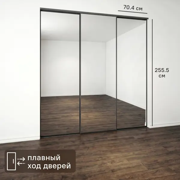Дверь-купе KONSENSA 255.5x70.4 см с зеркалом профиль черный узкий