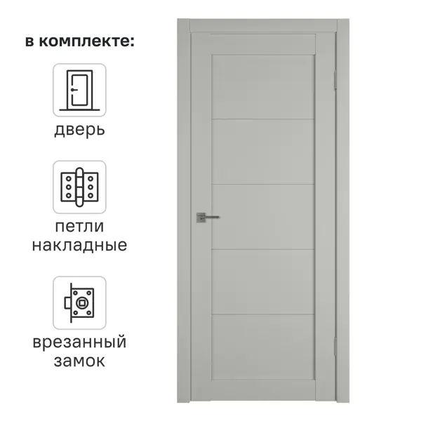 Дверь межкомнатная глухая KREAFORTA Вихра 90x200x4 см ПВХ цвет песочный с замком и петлями