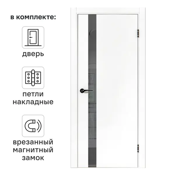 Дверь межкомнатная глухая ПТА 51В 60x200 см полипропилен цвет аляска с замком и петлями