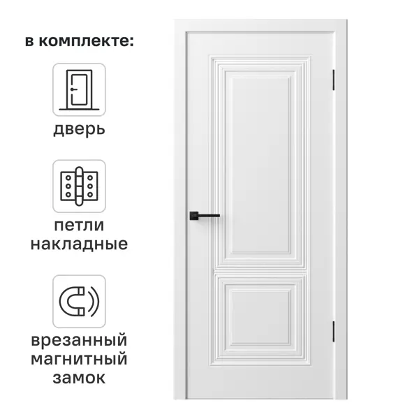 Дверь межкомнатная глухая с замком и петлями в комплекте Юлия 80x200 см эмаль цвет белый