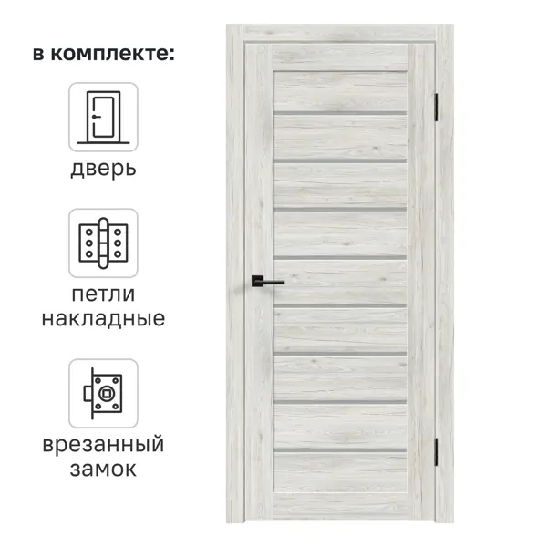 Дверь межкомнатная остекленная с замком и петлями в комплекте Тиволи 60x200 см ПВХ цвет рустик серый