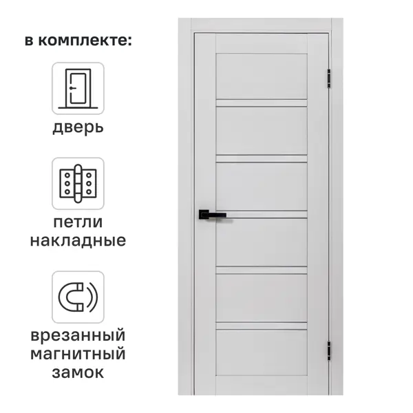 Дверь межкомнатная со стеклом Легда-28 90x200 см полипропилен цвет серое дерево с замком и петлями