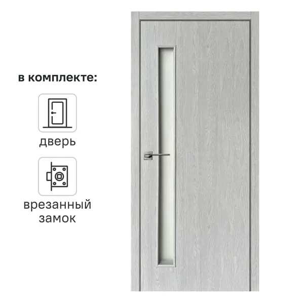 Дверь межкомнатная со стеклом Ясень 90x200 см Hardflex цвет серый с замком