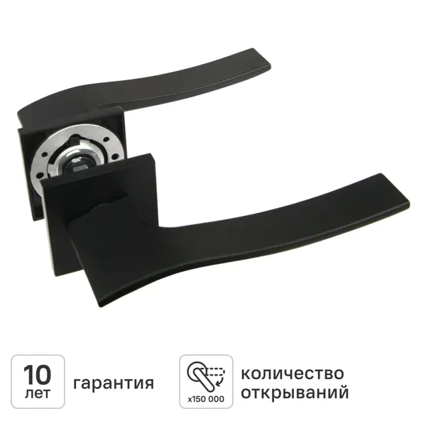 Дверная ручка на розетке квадратная KREAFORTA Орон без запирания цвет черный