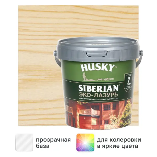 Эко-лазурь Husky Siberian полуматовая цвет бесцветный 0.9 л