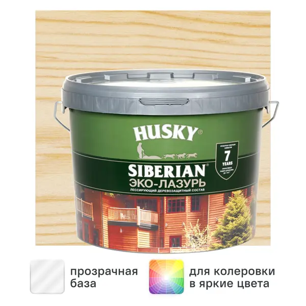 Эко-лазурь Husky Siberian полуматовая цвет бесцветный 9 л