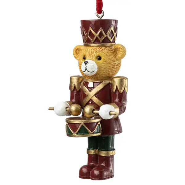 Елочная игрушка Мишка солдат KREAFORTA 10.1x5.1 см красный