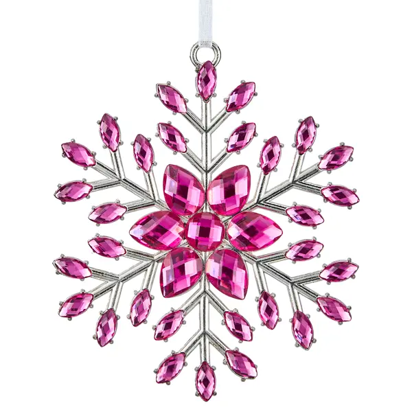 Елочная игрушка Снежинка из кристалла KREAFORTA 9x8.5 см розовый