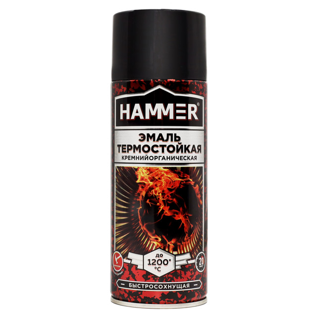 эмаль аэрозольная термостойкая HAMMER 520мл черная, арт.345432