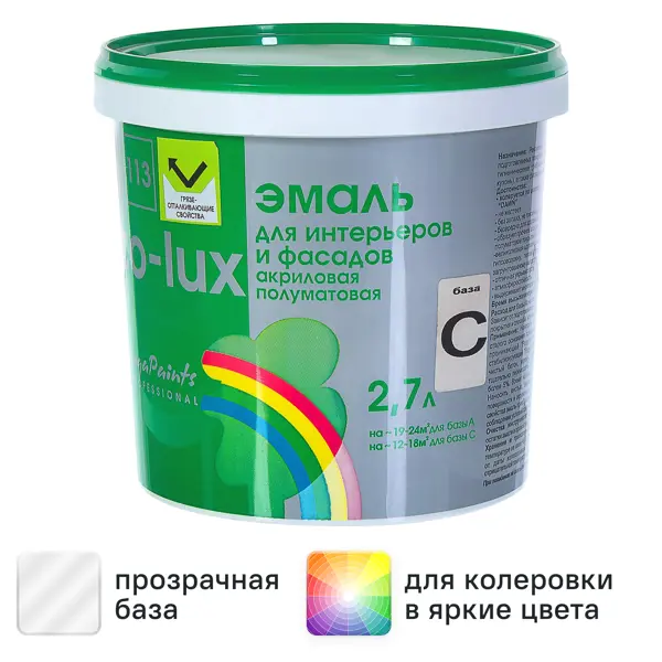 Эмаль акриловая Радуга полуматовая Эко-Люкс 113 прозрачная база С 2.7л