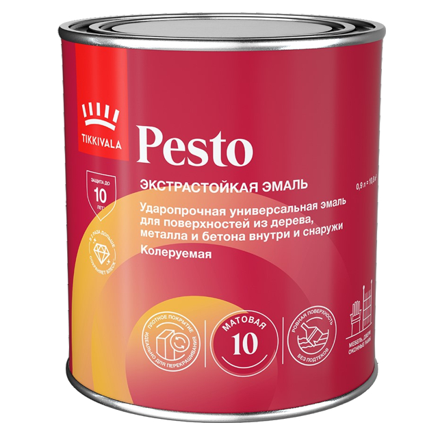 эмаль алкидная TIKKIVALA Pesto 10 база A 0,9л белая, арт.700001164