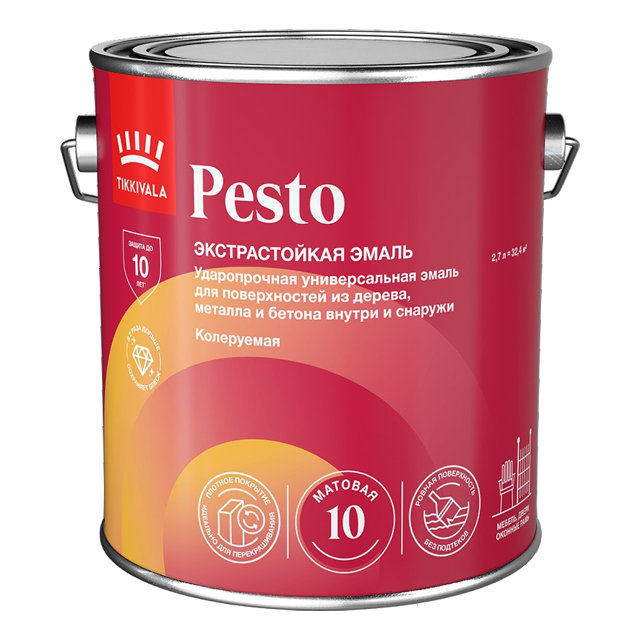 эмаль алкидная TIKKIVALA Pesto 10 база С 2,7л бесцветная, арт.700001168