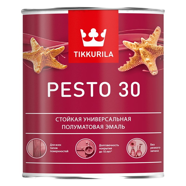 эмаль алкидная TIKKIVALA Pesto 30 база A 0,9л белая, арт.700001170