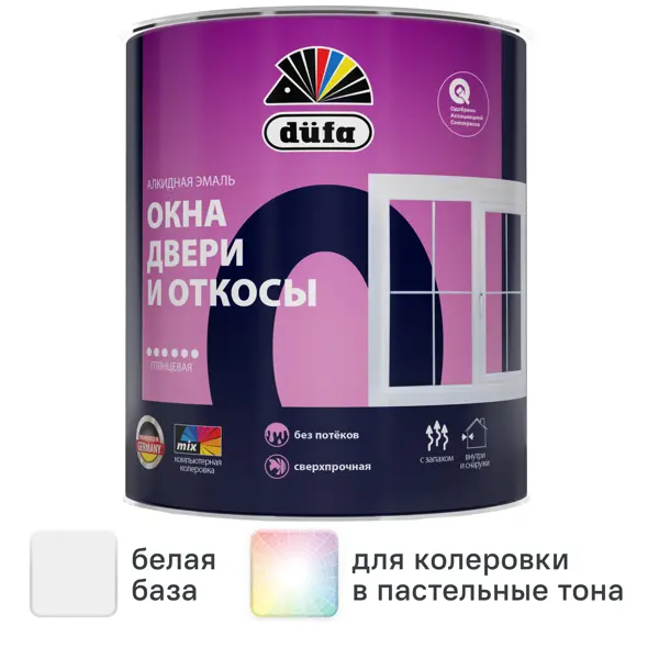 Эмаль для окон и дверей Dufa глянцевая сверхпрочная база А 0.75 л