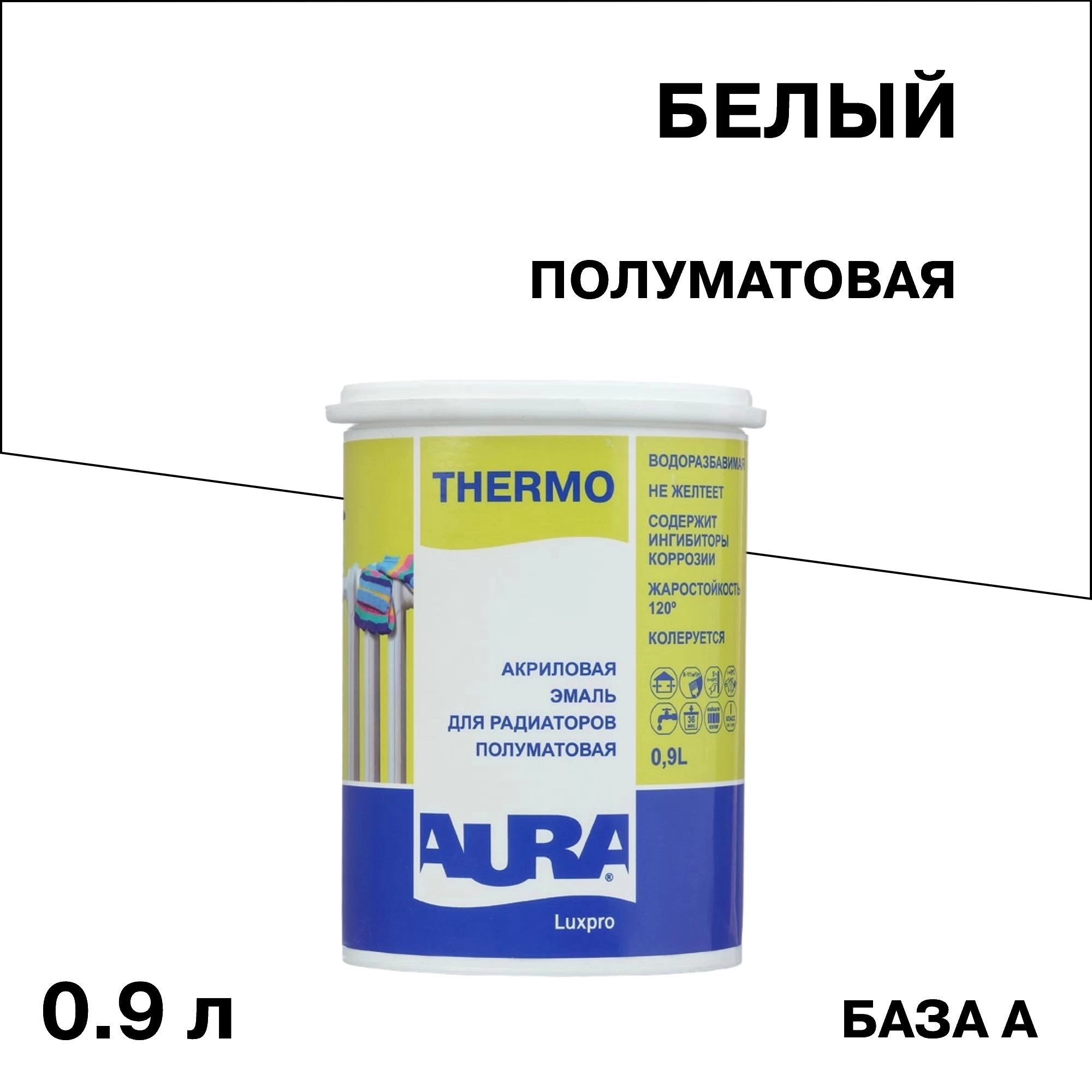 Эмаль для радиаторов Aura Luxpro Thermo база А белая полуматовая акриловая 0,9 л