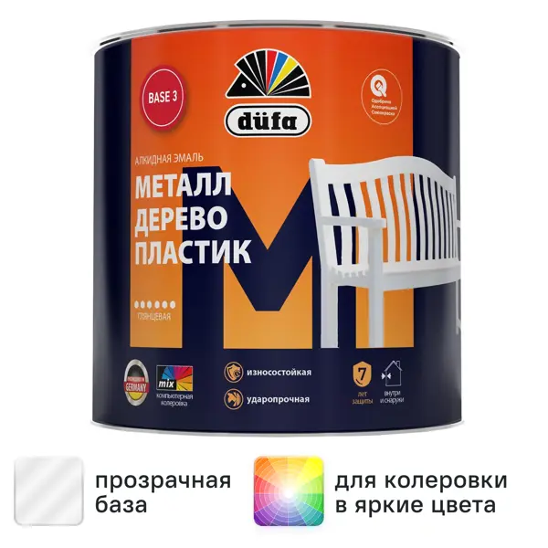 Эмаль Dufa Металл Дерево Пластик глянцевая прозрачная база 3 0.75 л