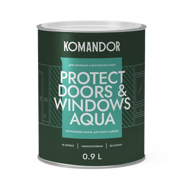 эмаль KOMANDOR Protect Doors&Windows база С для окон 0,9 л бесцветная,арт.S1313003001