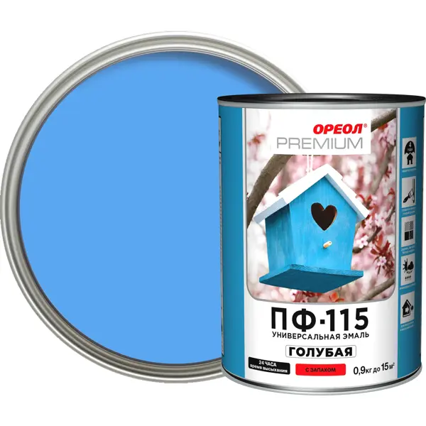 Эмаль Ореол Premium ПФ-115 глянцевая цвет голубой 0.9 кг