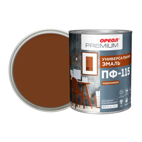Эмаль Ореол Premium ПФ-115 глянцевая цвет коричневый 0.9 кг